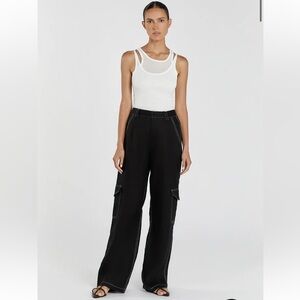 DIMITRA BLACK LINEN CARGO PANT US 2
